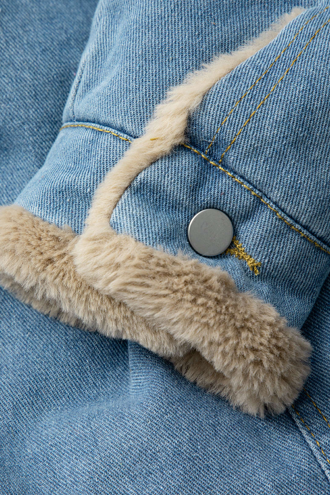 Faux Fur Pocket Notched Lapel Denim Jacket