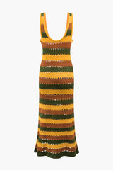 Stripe Knit U-neck Midi Dress