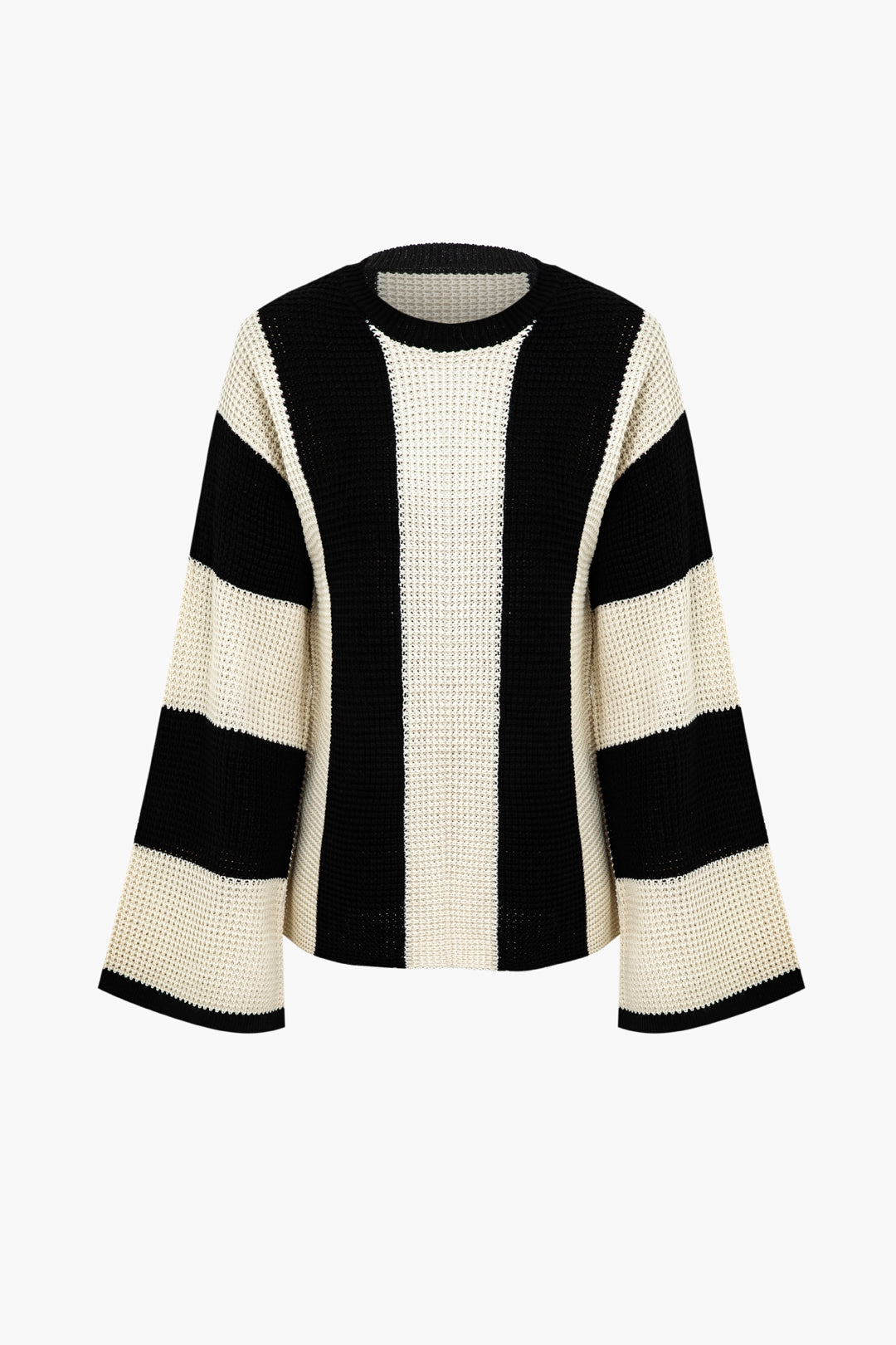 Contrast Stripe Bell Sleeve Knit Pullover Sweater