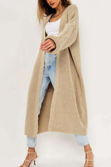 Open Front Drop Shoulder Long Sleeve Knit Coat