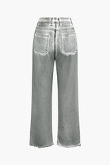 Distressed Frayed Hem Straight Leg Jeans