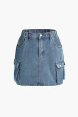 Flap Pocket Cargo Denim Skirt