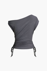 Asymmetrical Drawstring Ruched T-shirt