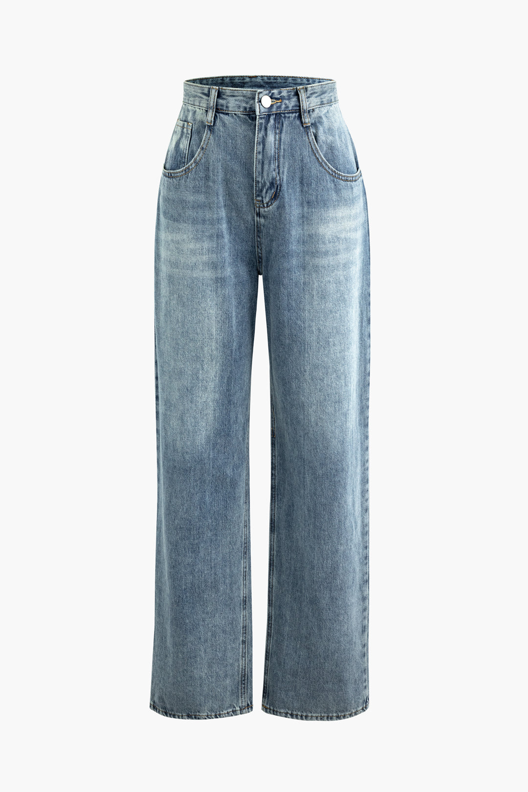 High Waist Pocket Straight Leg Jeans