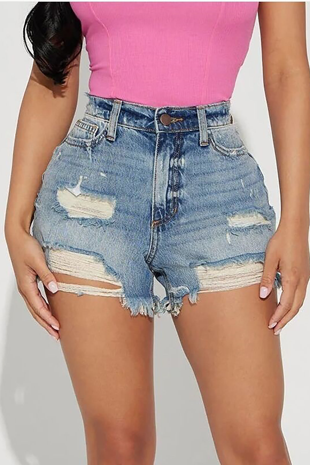 Frayed Destroyed Denim Shorts