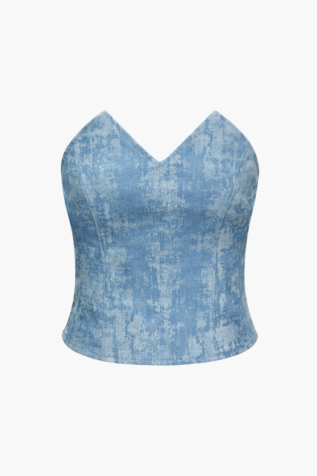 Tie Dye V-neck Denim Strapless Top