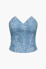 Tie Dye V-neck Denim Strapless Top