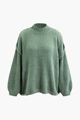 Oversized Seam Detail Mock Neck Sweater