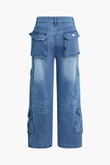 Faded Flap Pocket Straight Leg Jeans