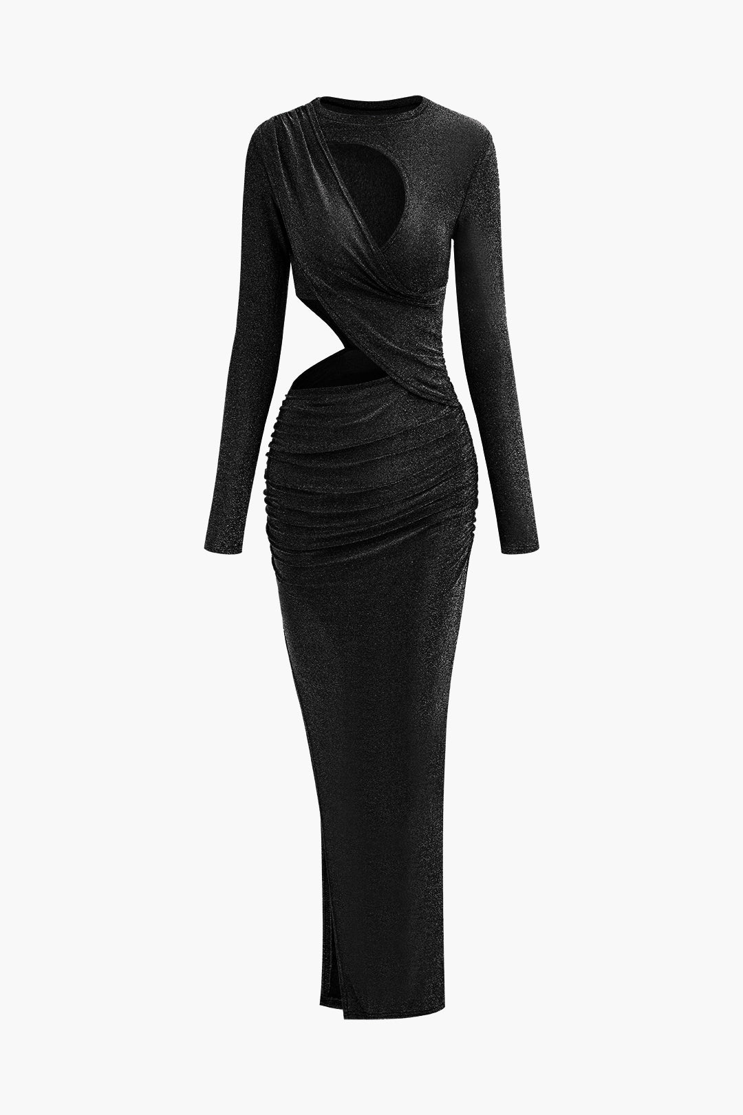 Lurex Asymmetric Cut Out Long Sleeve Maxi Dress