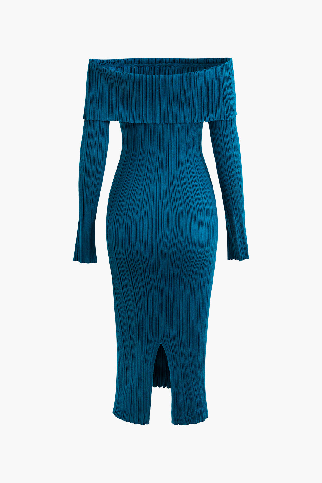 Off Shoulder Rib Knit Split Midi Dress