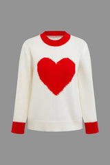 Contrast Heart Pattern Long Sleeve Top