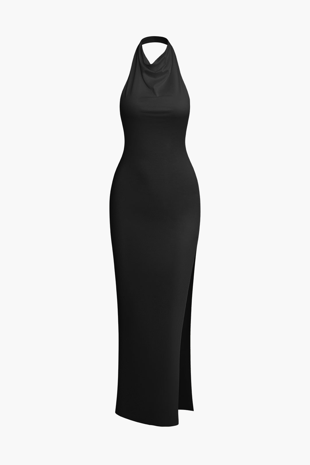 Solid Halter Backless Slit Sleeveless Maxi Dress