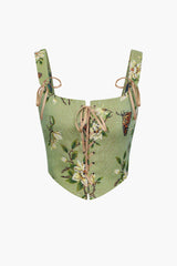 Retro Floral Tie On Front Corset Top