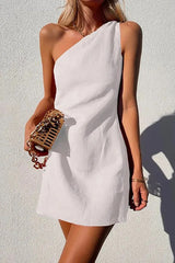 Solid Asymmetrical One Shoulder Mini Dress