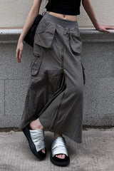 Elastic Zip Up Flap Pocket Cargo Skirt