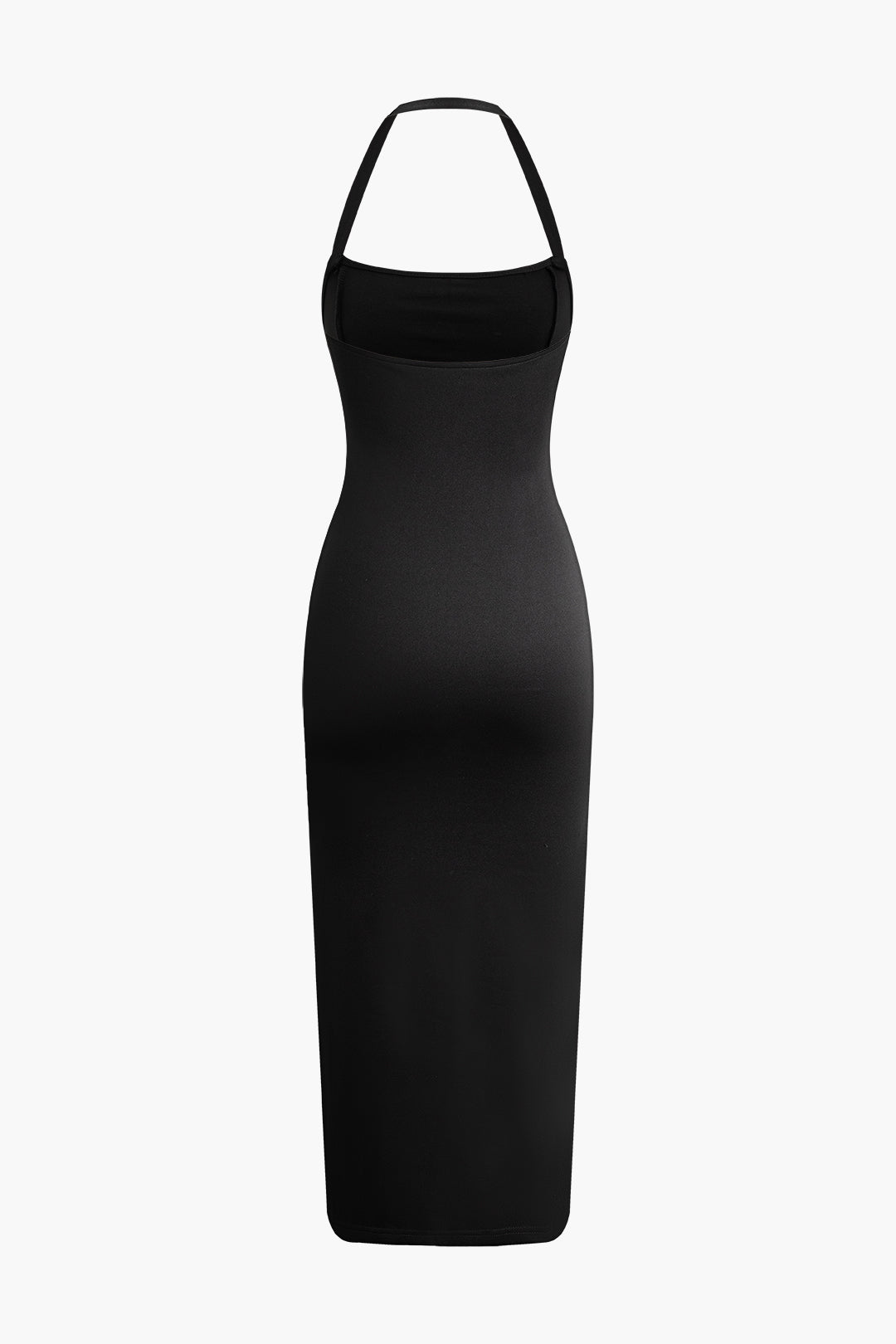 Solid Halter Backless Slit Midi Dress