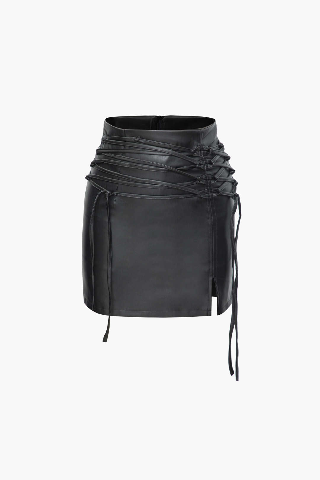 Faux Leather Tie Front Split Mini Skirt