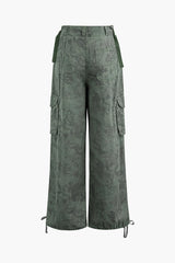 Jacquard Tie Flap Pocket Layer Straight Leg Cargo Pants