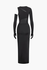 Solid Asymmetrical Cut Out Maxi Dress With Glove