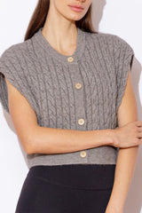 Round Neck Cable Knit Button Vest