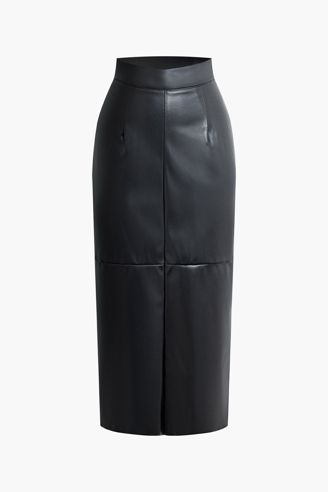 Faux Leather High Waist Split Midi Skirt