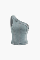 One Shoulder Denim Tank Top