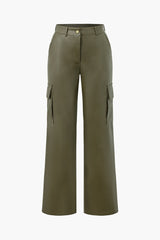 Faux Leather Flap Pocket Straight Leg Cargo Pants