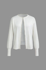 Pearl Trim Long Sleeve Knit Cardigan