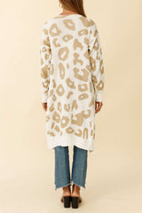 Leopard Pattern V-neck Pocket Knit Coat