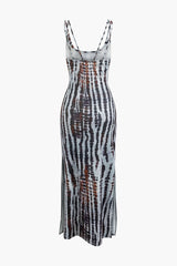 Printed Square Neck Slit Slip Maxi Dress