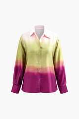 Ombre Button Up Long Sleeve Shirt