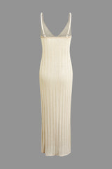 Hollow Out Slip V-neck Open Knit Maxi Dress