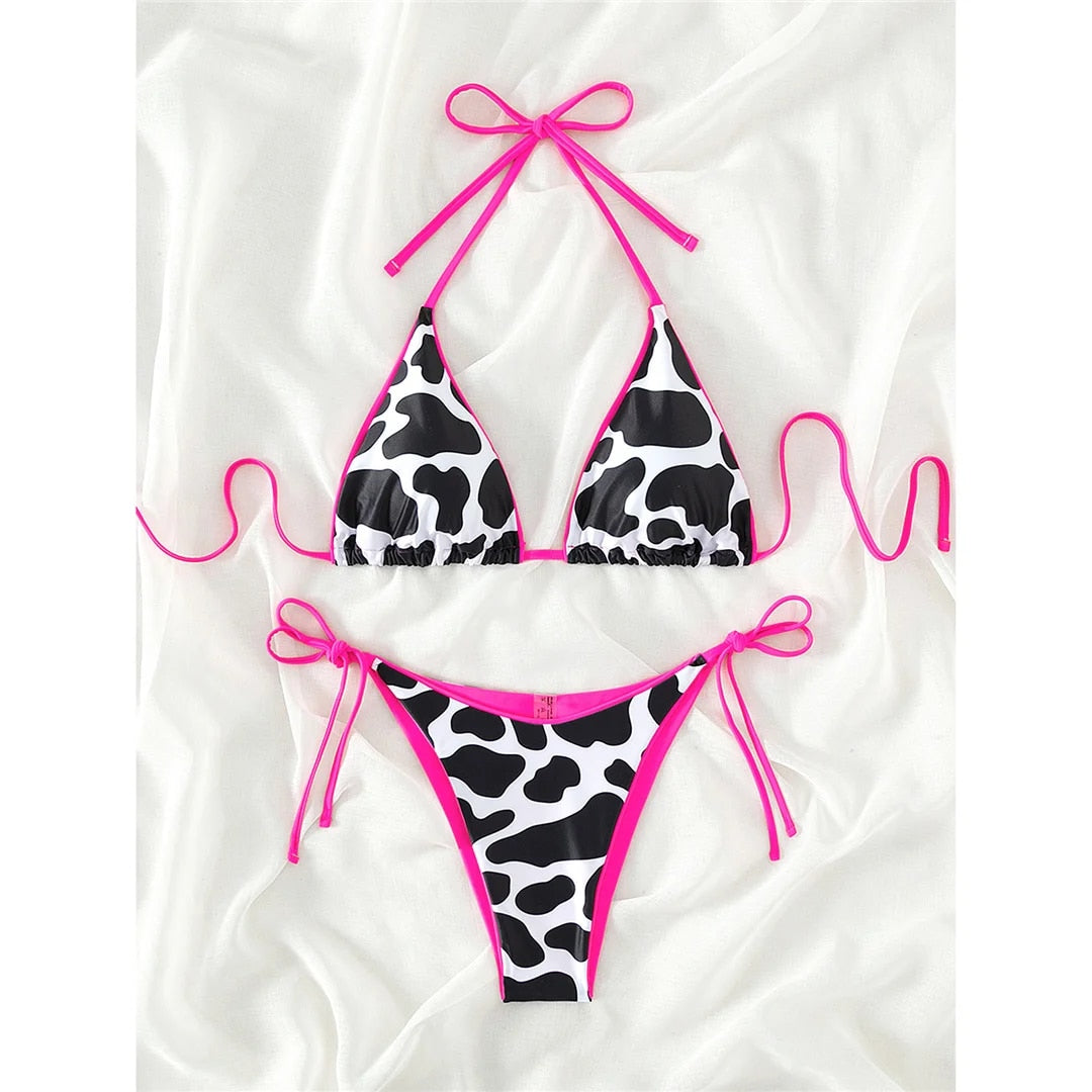 Claire Sexy Printed Halter Strappy Bikini