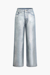 Metallic Foil Straight Leg Jeans