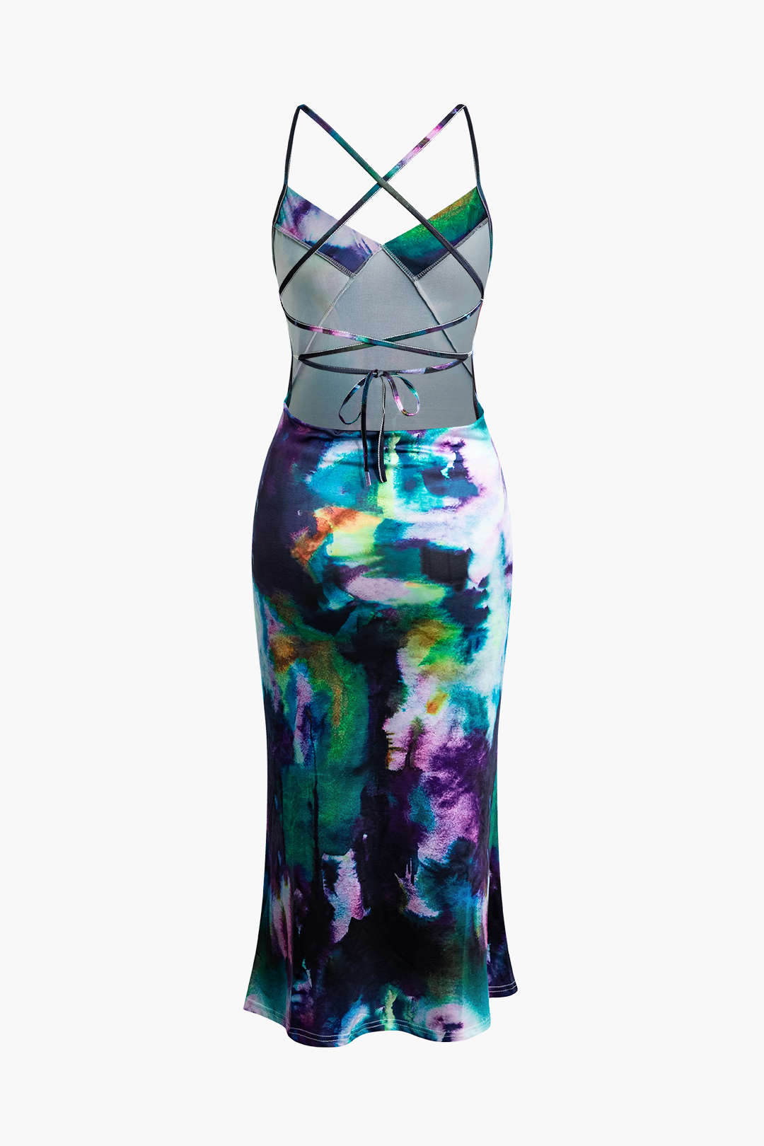 Tie Dye Knot Cross Strap Backless V-neck Midi Dress