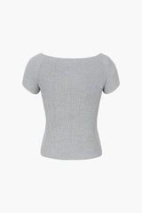 Ribbed Square Neck Short Sleeve T-Shirt