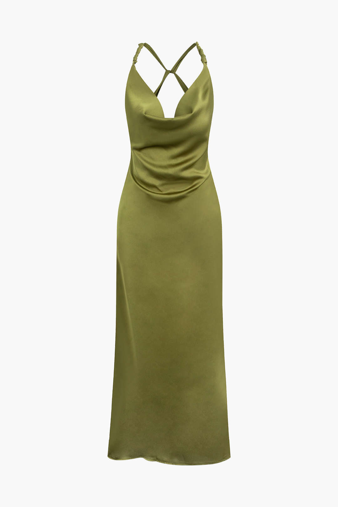 Cowl Neck Satin Cross Back Maxi Dress