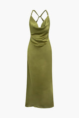 Cowl Neck Satin Cross Back Maxi Dress