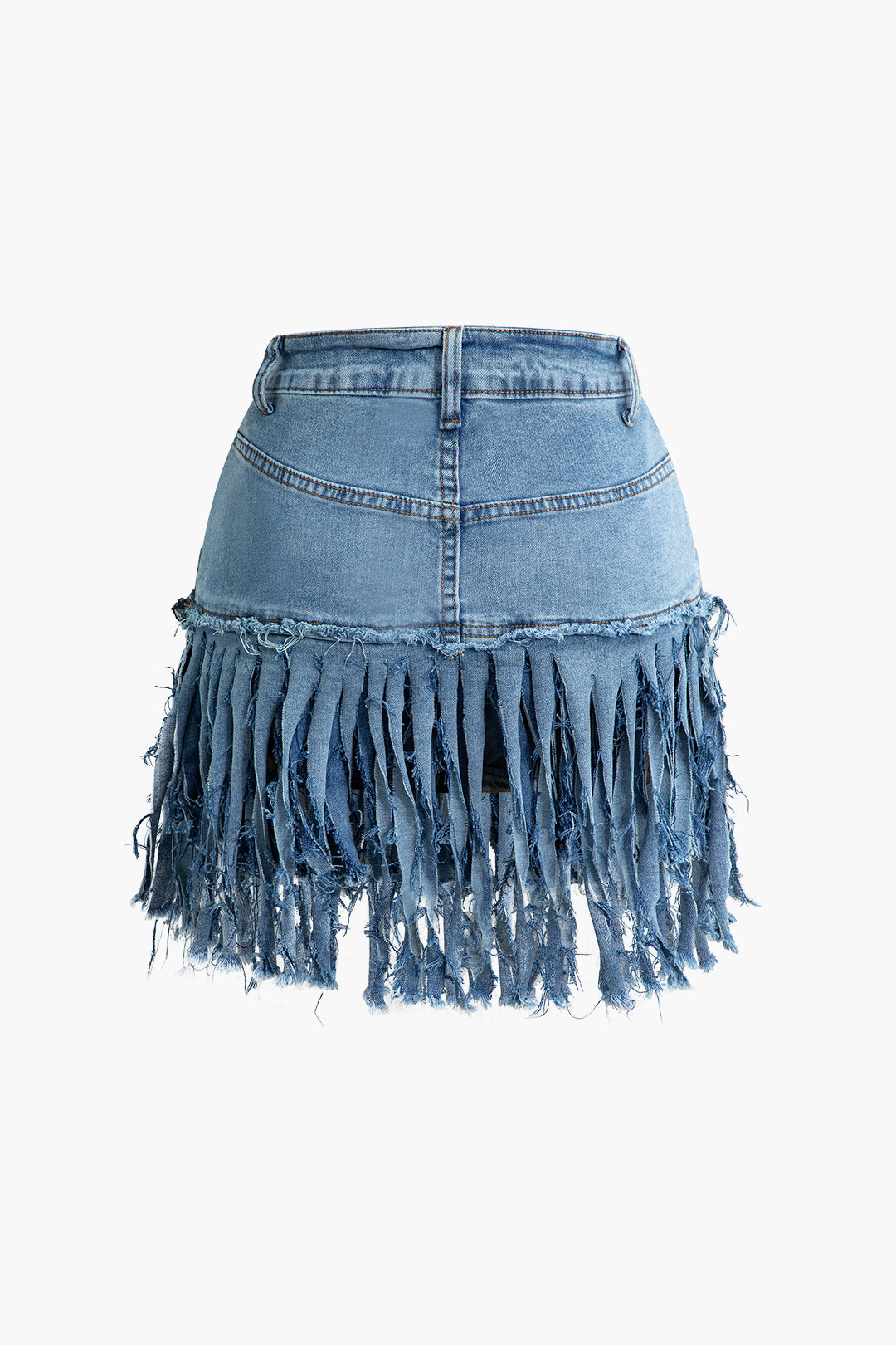 Fringe Hem Denim Mini Skirt