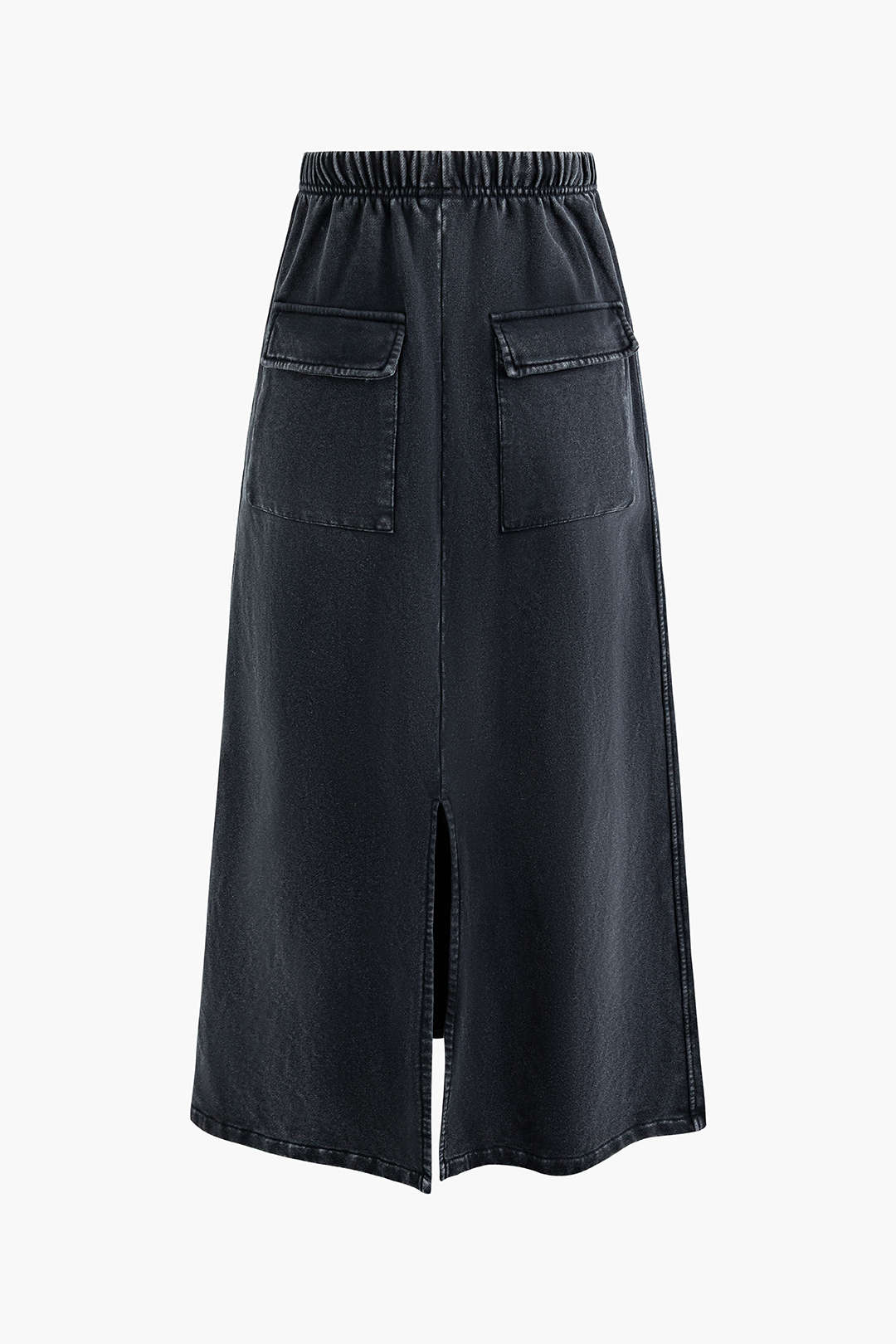 Drawstring Waist Pocket Split Denim Maxi Skirt