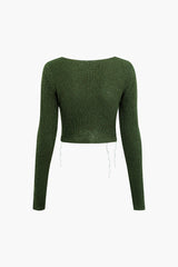 Contrast Whipstitching Long Sleeve Knit Top