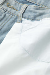 Denim Frayed Detail Straight Leg Jeans