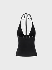 Street Black Belt Etal Backless Top Tank Top & Cami