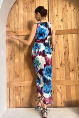 Tie Dye Cowl Neck Slit Maxi Dress