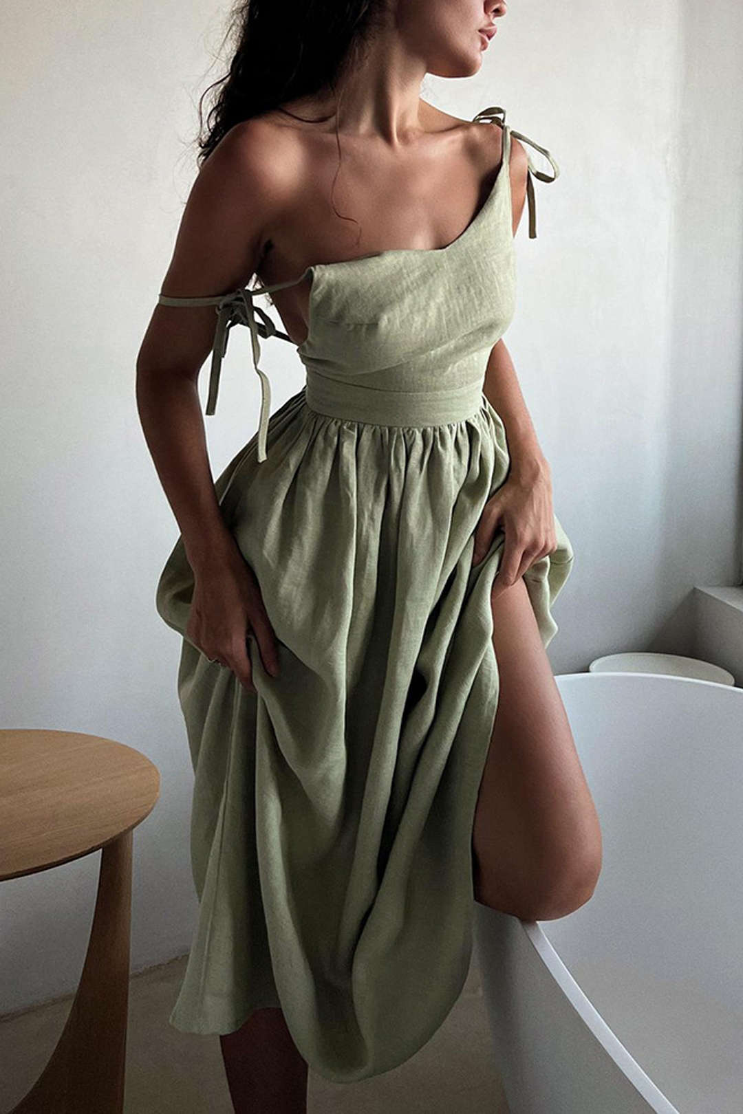 Tie Slip Backless Pleated Maxi Dress