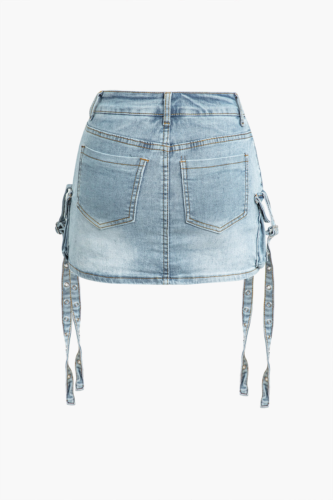 Faded Tie Flap Pocket Denim Mini Skirt