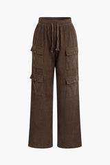 Drawstring Flap Pocket Straight Leg Cargo Pants