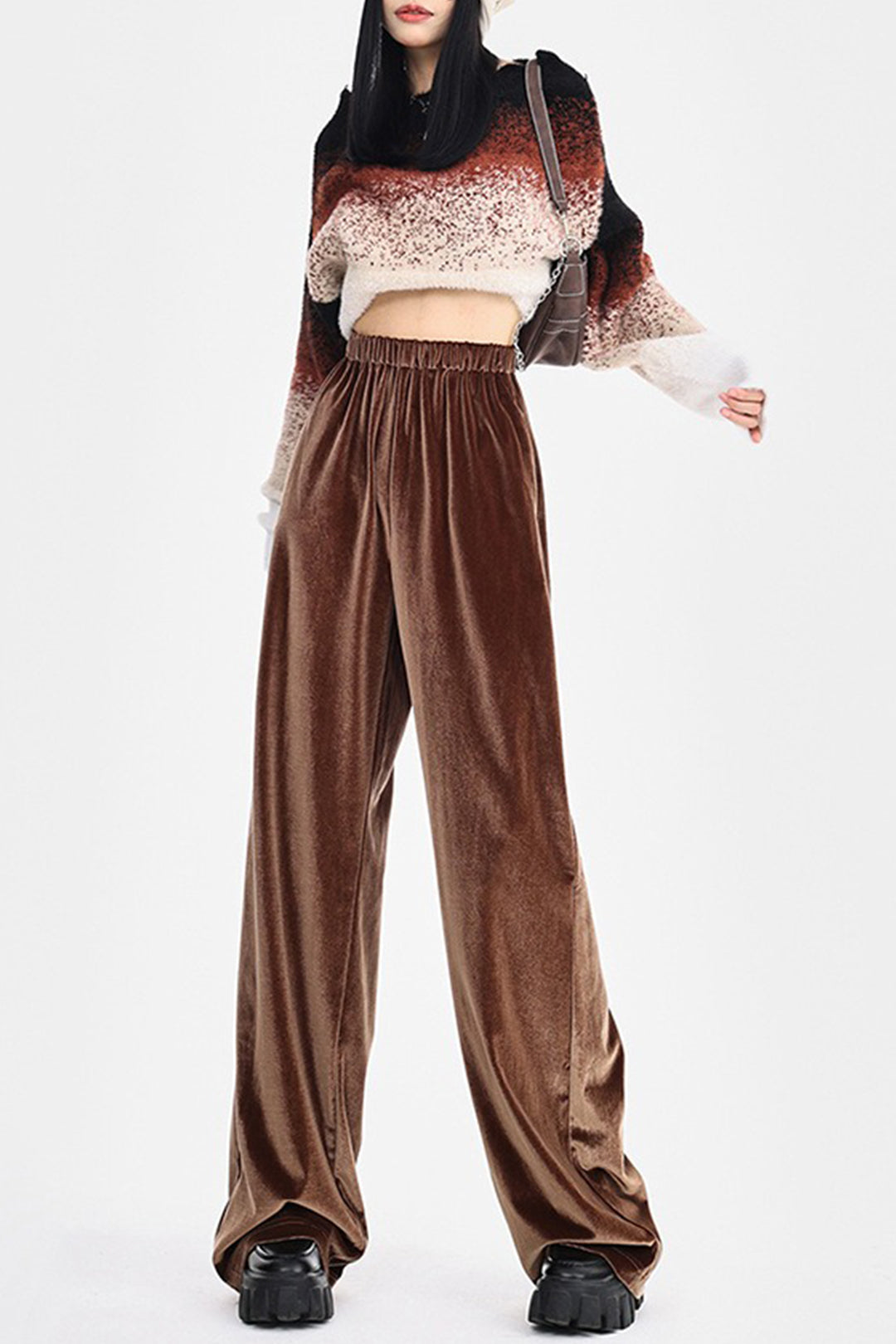 Elastic Waist Velvet Wide Leg Pants