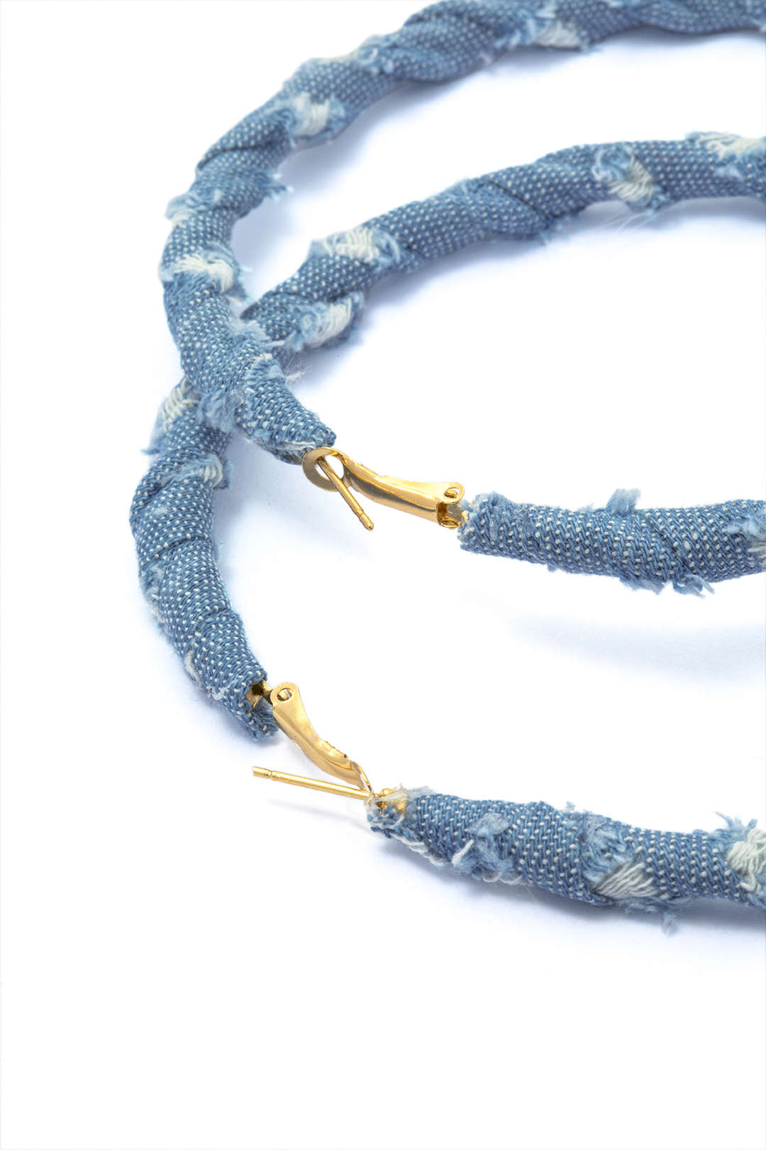 Distressed Denim Hoop Earrings